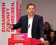BERLIN, GERMANY - FEBRUARY 7: Lars Klingbeil co-leader of the German Social Democrats (SPD), delivers a speech during a two-day retreat of the SPD leadership on February 7, 2026 in Berlin, Germany. The Social Democrats, who are the junior partner of the current federal coalition government, are facing five challenging state elections in 2026. (Photo by Omer Messinger/Getty Images)
